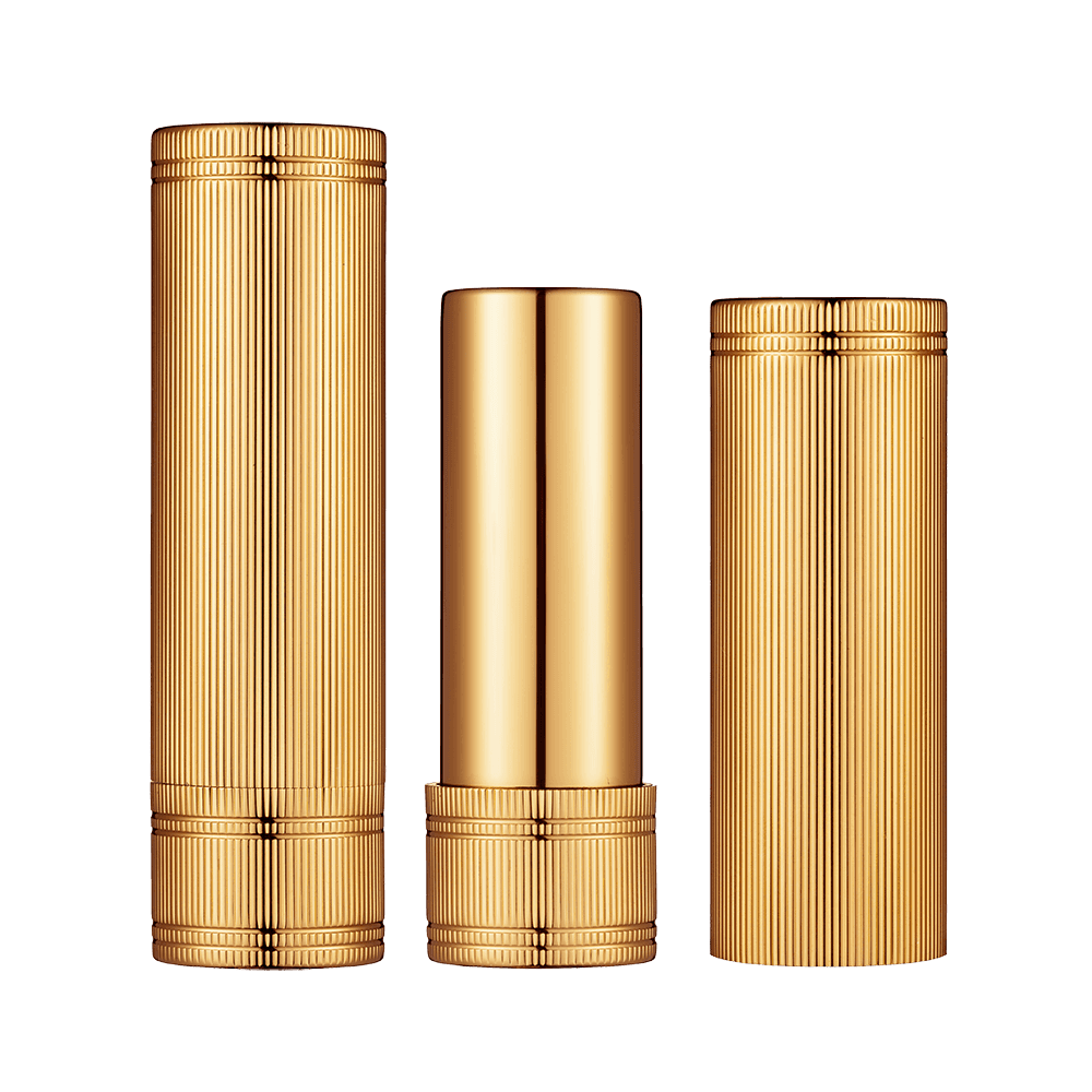 12,1 mm Nadelstreifen-Lippenstifttube aus gebürstetem Gold mit rundem Aluminium HL8331